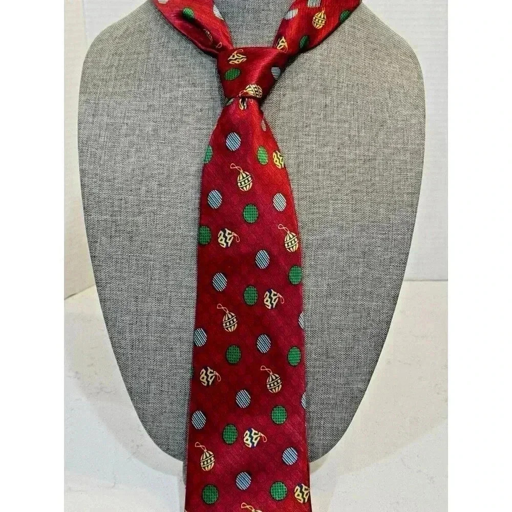 Belisi Mens Silk Tie‎ Red Christmas Ornaments Polka Dot Holiday Necktie Office